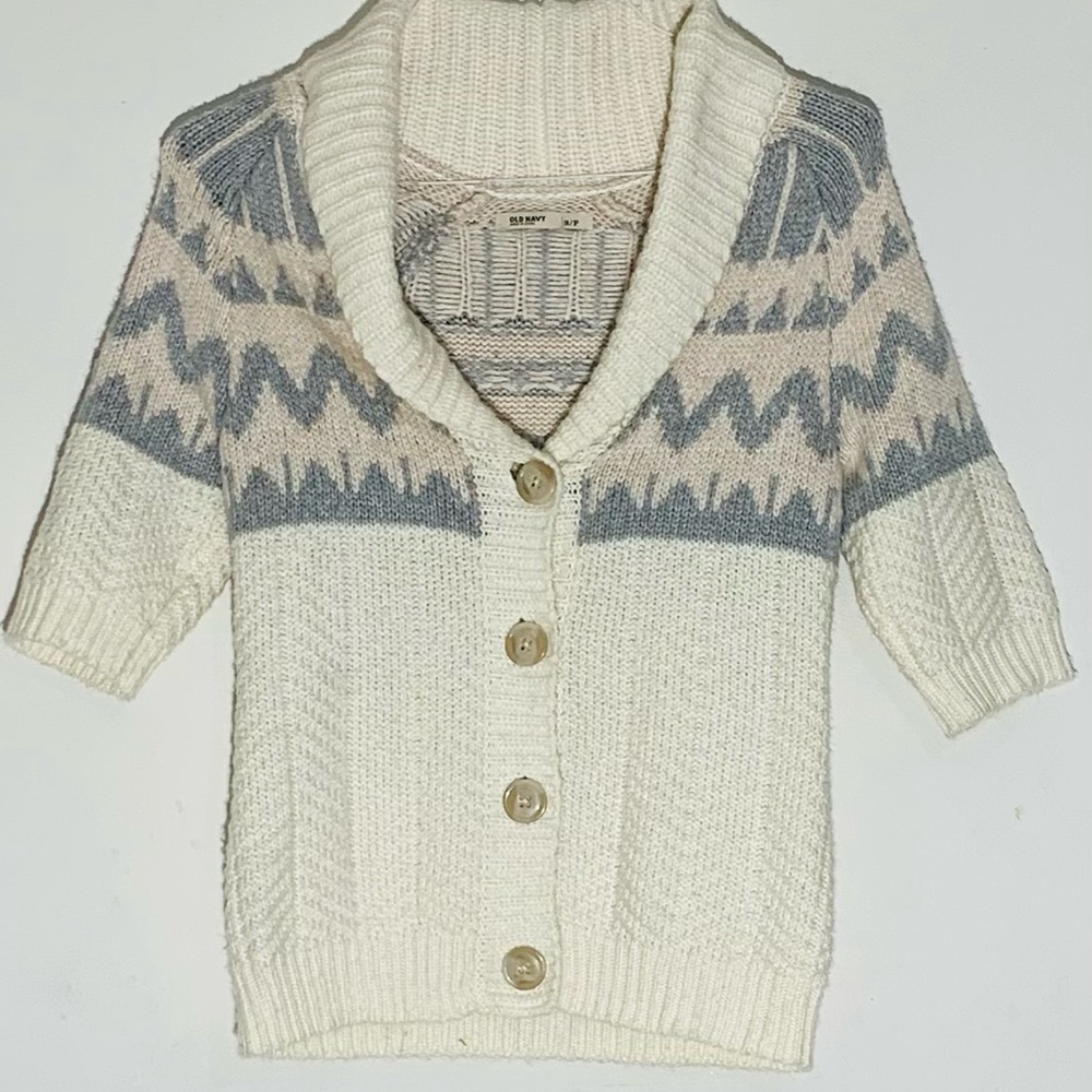 Gap Women’s Cozy Knit Sweater with Button Detail - Cream and Grey SZ S
